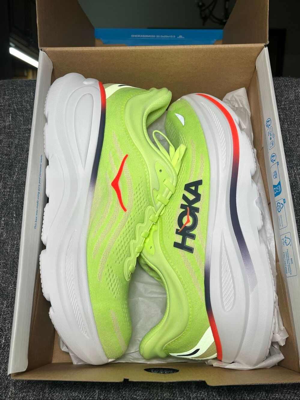 Hoka One One Bondi 9 Neon Yellow Lime Green Running Shoes Men's Size 11 New - Picture 7 of 7